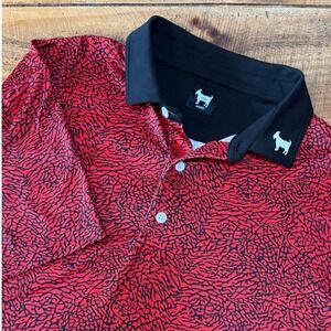Goated Golf Mens Red EP Red Black Goat Athletic Golf Polo Shirt Size 2XL